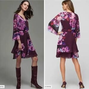 New! White‎ House Black Market 3/4 Sleeve Ruffle Blouson Dress, size XXS